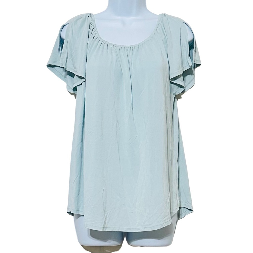 LOFT Soft Blue Flutter Sleeve Modal Scoop Neck Blouse Sz Medium